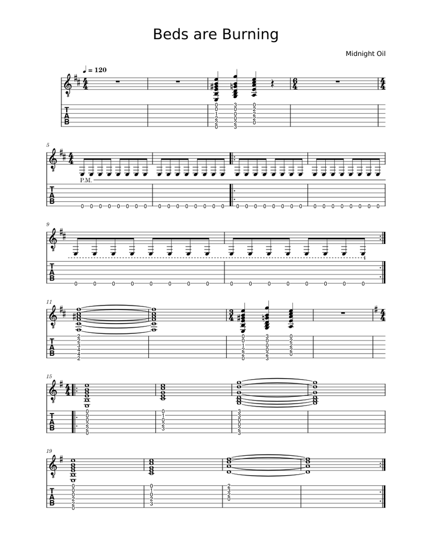 Beds are burning Midnight Oil (electric guitar) Sheet music for