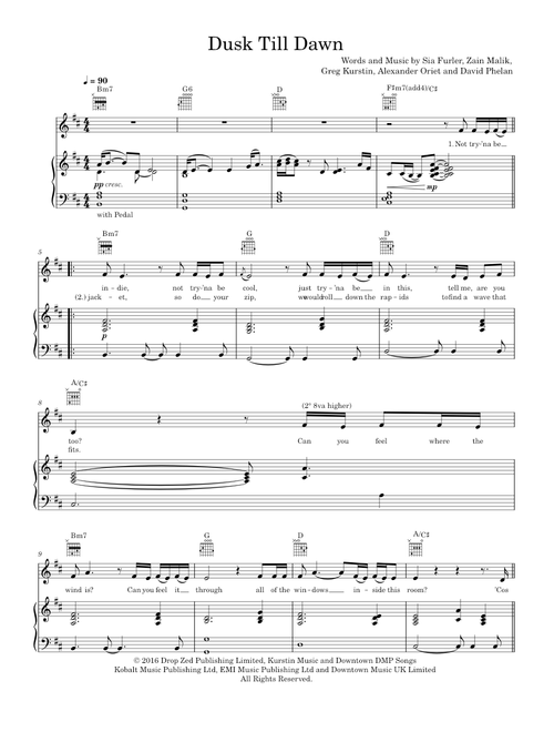 Dusk Till Dawn - Zayn ft Sia (Piano-Voice)