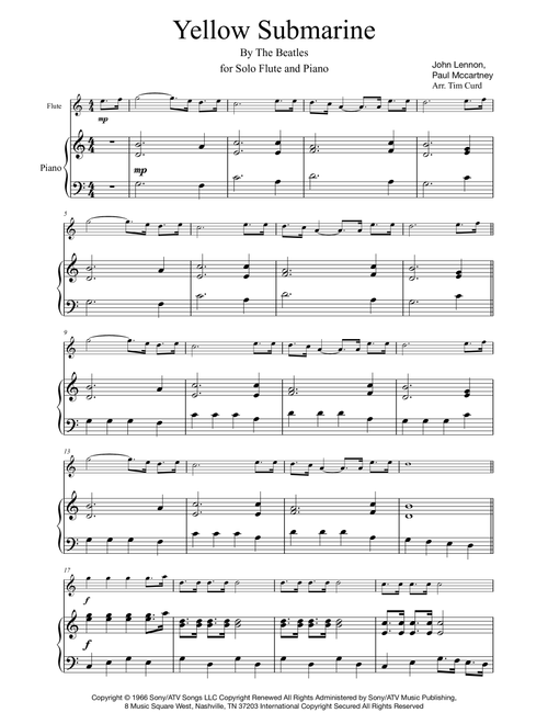 Yellow Submarine (Arr. Tim Curd) - The Beatles (Flute and Piano)