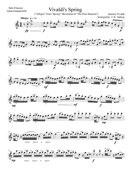 "Spring" from "The Four Seasons" (Arr. Jamie K. Auberg) - Antonio Vivaldi (Clarinet Solo)