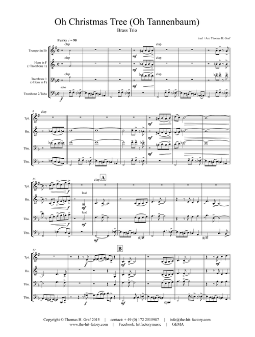 Oh Christmas tree - Oh Tannenbaum - Funky - Brass Trio (Arr. Thomas H. Graf) - trad (Brass Ensemble)