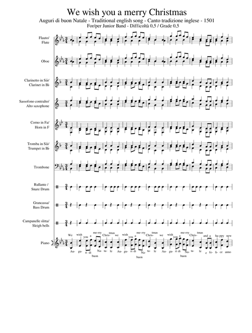 We wish you a merry Christmas - Auguri di buon Natale - Junior/School Band - Difficoltà/Grade 0,5