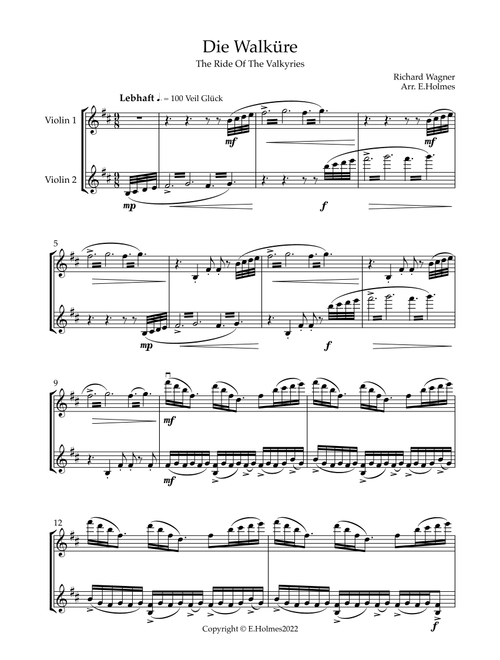 The Ride Of The Valkyries - Violin Duet (Arr. Edward Holmes) - Richard Wagner (Violin Duet)