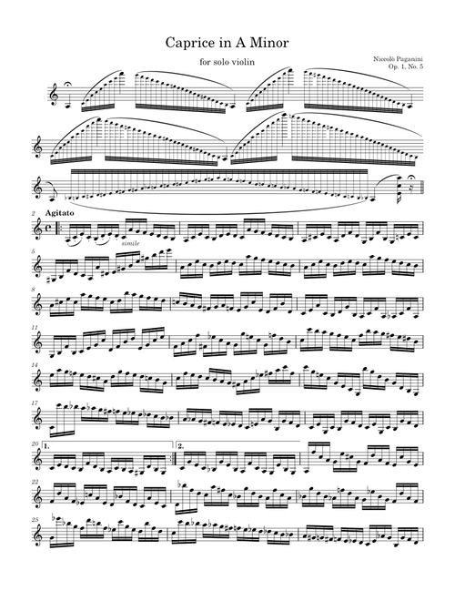 Solo Violin Caprice No. 5 in A Minor - N. Paganini, Op. 1, No. 5