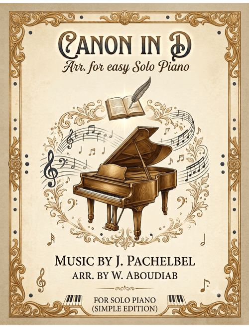 Canon in D – Arranged for Easy Solo Piano (with AlphaNotes & Fingerings) (Arr. Wajdi Abou Diab) (Easy Piano)