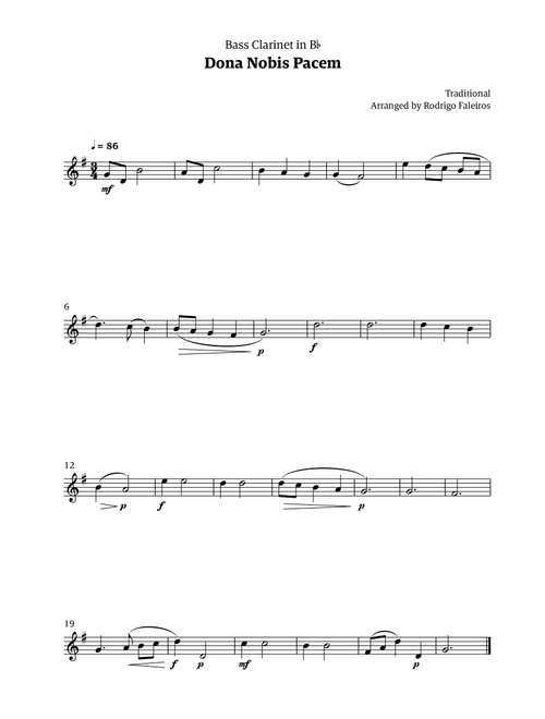 Dona Nobis Pacem - for bass clarinet (Arr. Rodrigo Faleiros) - Traditional (Clarinet Solo)