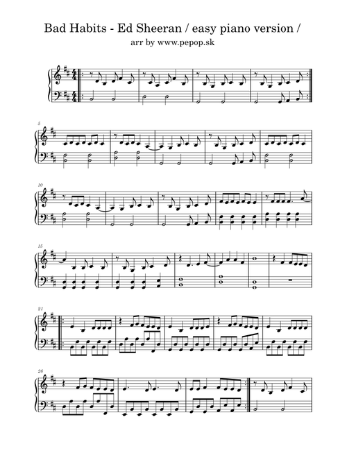 Bad Habits – Ed Sheeran Bad Habbits – Ed Sheeran Bad Habbits - Ed Sheeran - simple piano version