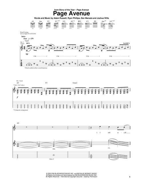 Page Avenue - Story Of The Year (Guitar Tab)