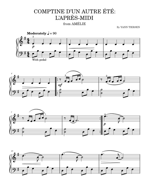 Comptine d'un autre été: L'après-midi - Yann Tiersen (Easy Piano)