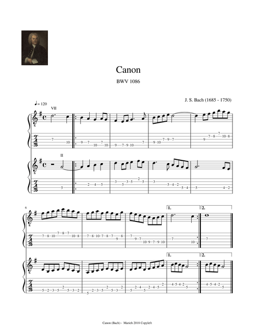 Canon BWV 1086 - J. S. Bach (1685 - 1750) - Tablature