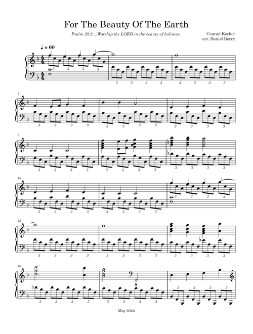 For The Beauty Of The Earth - Conrad Kocher arr. Solo Piano