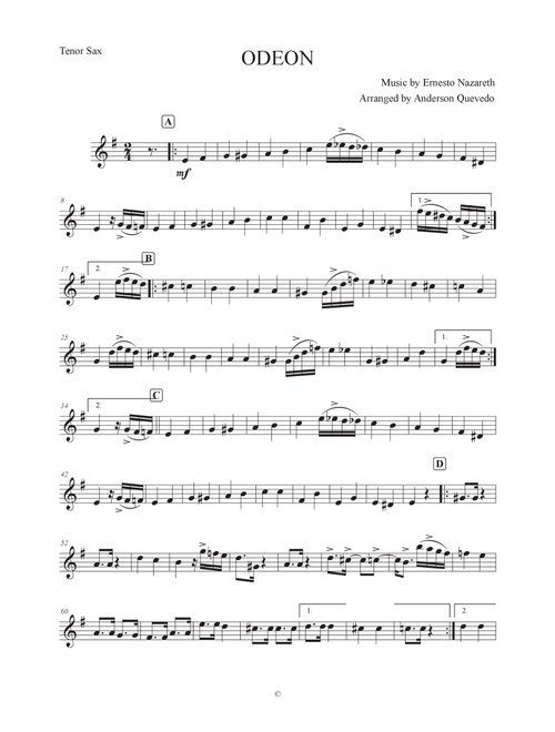 Odeon for Tenor Saxophone (Arr. Anderson Quevedo) - Ernesto Nazareth (Tenor Sax Solo)