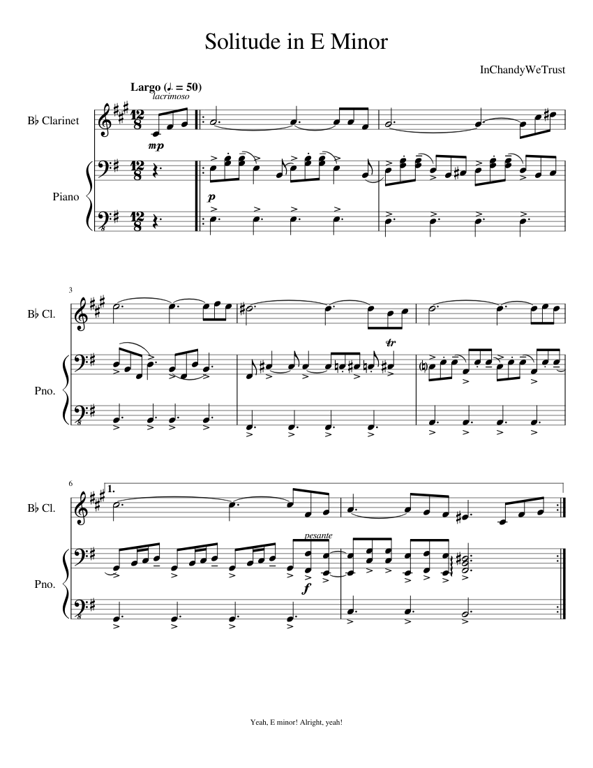 70. Solitude in E Minor Sheet music for Piano, Clarinet in b-flat (Solo ...