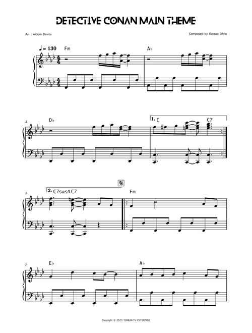 Detective Conan: Main Theme (Arr. Aldora Davita) - Katsuo Ohno (Easy Piano)