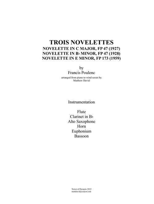 Trois Novellettes (Arr. Matthew David) - Francis Poulenc (Small Ensemble)