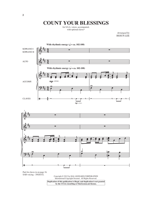 Count Your Blessings (Arr. Hojun Lee) - Edwin O Excell, Johnson Oatman Jr (Choral, SSA)