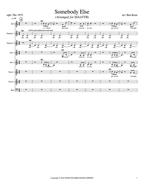 Somebody Else (Arr. Ben Kern) - The 1975 (Choral, Mixed Choir)