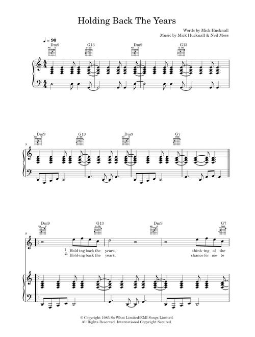 Holding back the years - Simply Red (Piano-Vocal-Guitar (Piano Accompaniment))