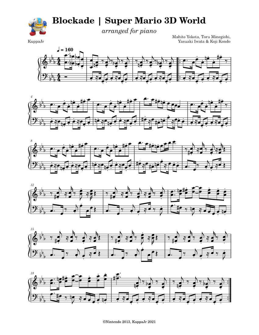 Blockade Super Mario 3D World (Piano Arrangement) Sheet music for