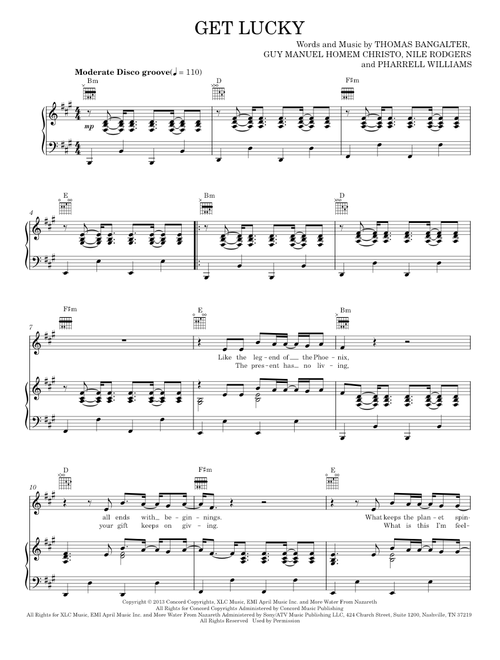 Get Lucky - Daft Punk, Pharrell Williams (Piano-Vocal-Guitar)