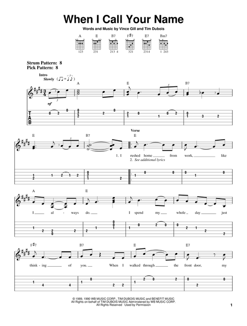 When I Call Your Name - Vince Gill (Easy Guitar with TAB)