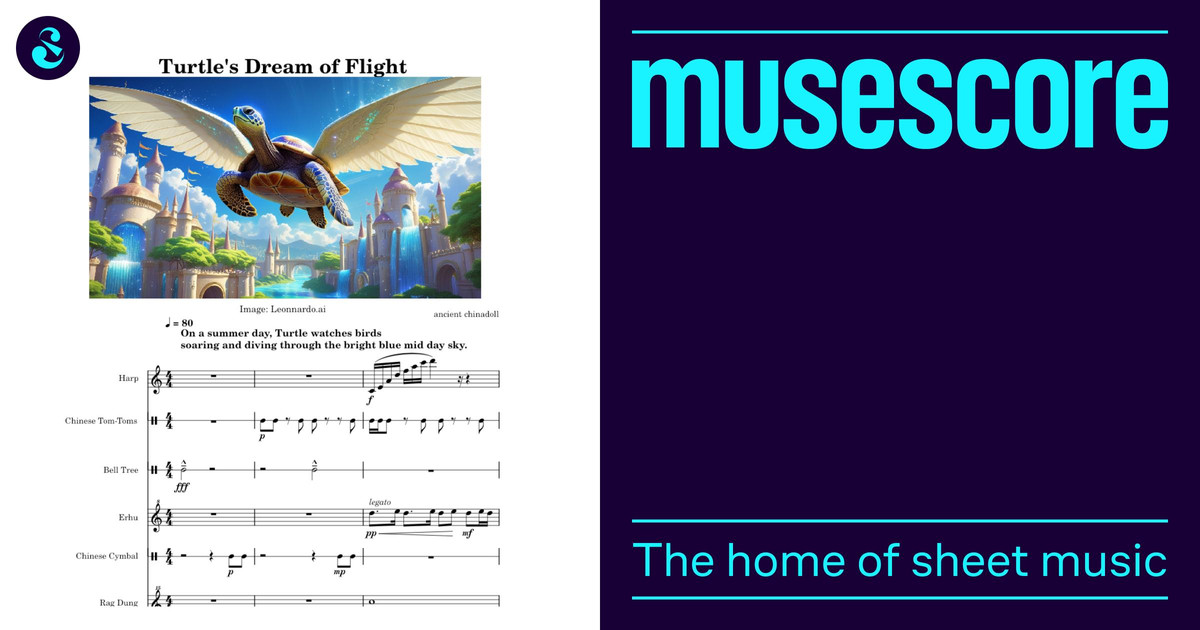Turtle's Dream of Flight Sheet Music for Piano, Organ, Drum group, Harp ...