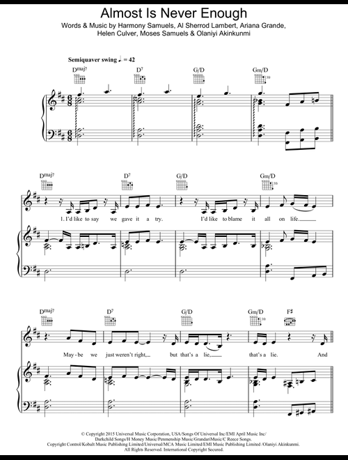 Almost Is Never Enough (featuring Nathan Sykes) - Ariana Grande (Piano-Vocal-Guitar (Piano Accompaniment))