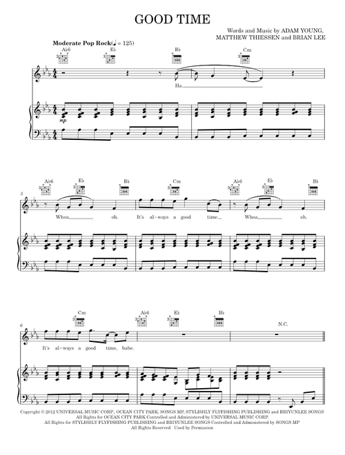 Good Time - Carly Rae Jepsen, Owl City (Piano-Vocal-Guitar)