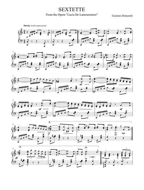 Sextet from Lucia Di Lammermoor (Piano solo)