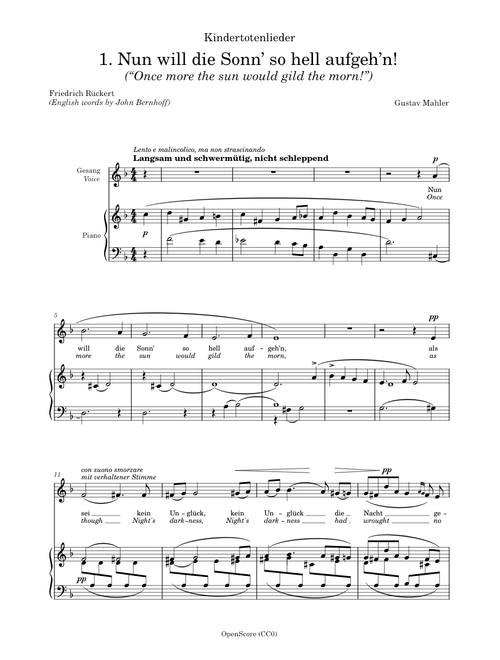 Mahler, Gustav - Kindertotenlieder, No.1 - Nun will die Sonn’ so hell aufgeh’n!