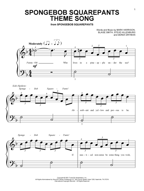 SpongeBob SquarePants Theme Song - Mark Harrison, TV Theme Song (Big Note Piano)