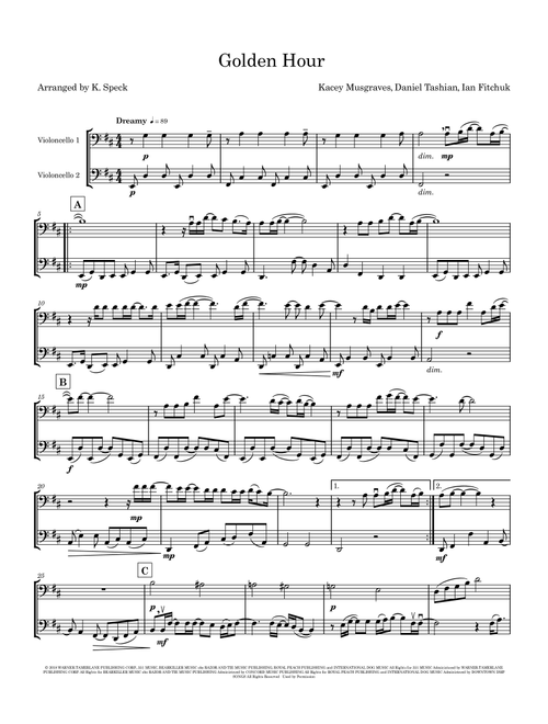 Golden Hour (Arr. K. Speck) - Kacey Musgraves (Cello Duet)
