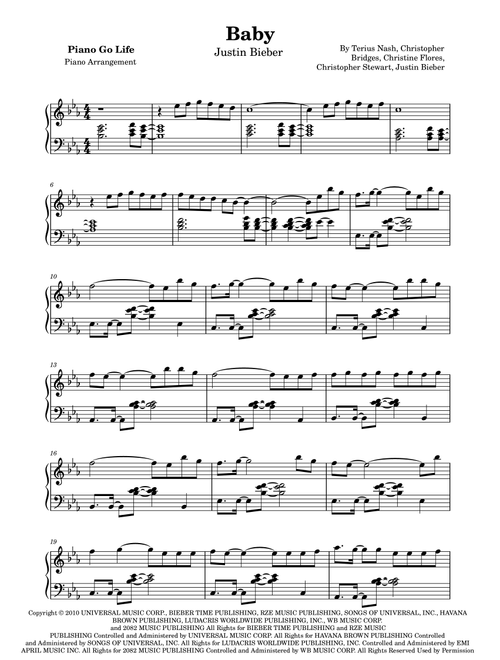 Baby (Arr. Piano Go Life) - Justin Bieber Featuring Ludacris (Piano Solo)
