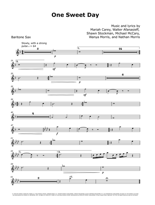 One Sweet Day (Arr. David Lartey) - Mariah Carey And Boyz Ii Men (Baritone Sax Solo)