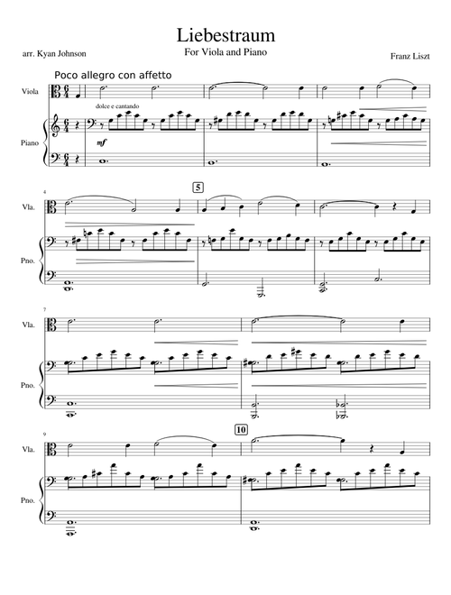 Liebestraum for Viola and Piano