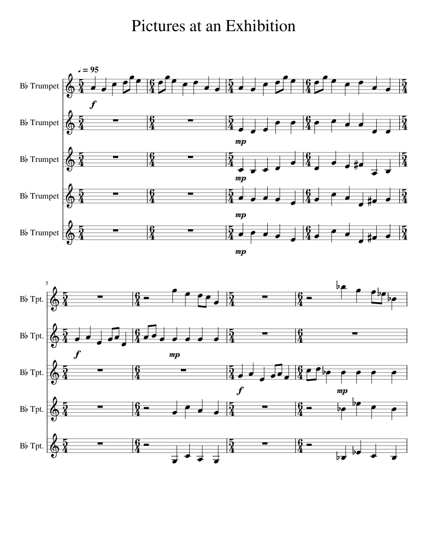 Pictures at an Exhibition Trumpet Quintet Sheet music for Trumpet in b
