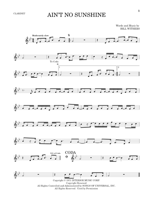 Ain't No Sunshine - Bill Withers (Clarinet Solo)