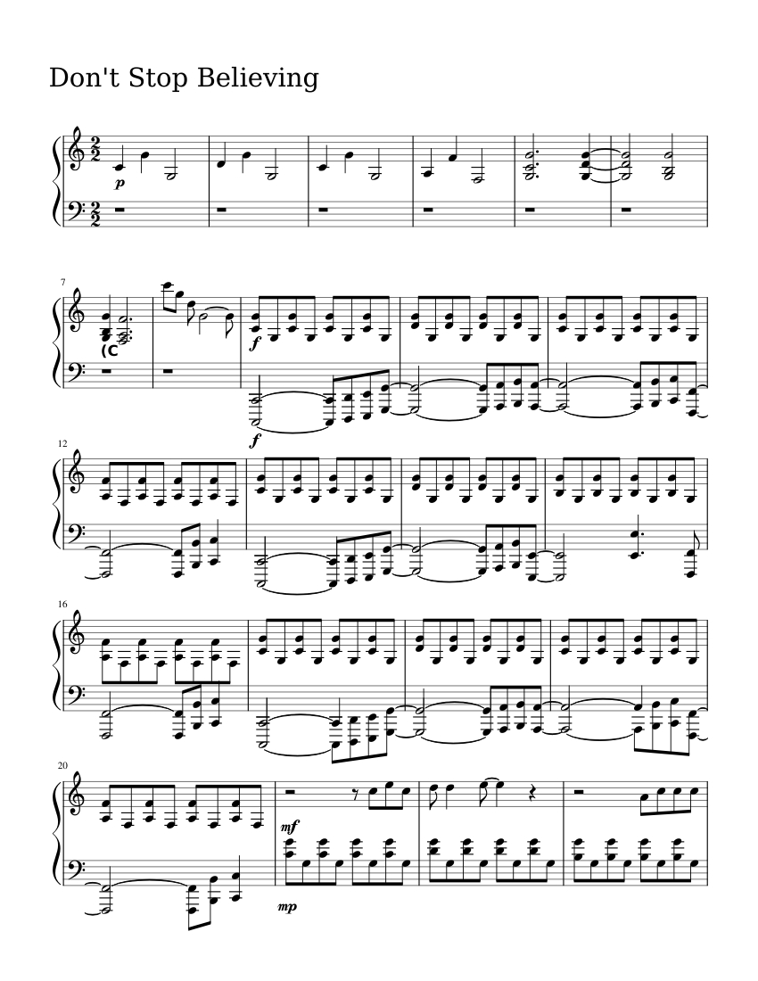 Dont Stop Believing in c major Sheet Music for Piano (Solo) | MuseScore.com