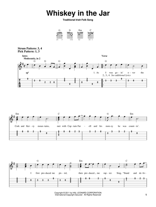 Whiskey In The Jar - Irish Folksong (Easy Guitar with TAB)