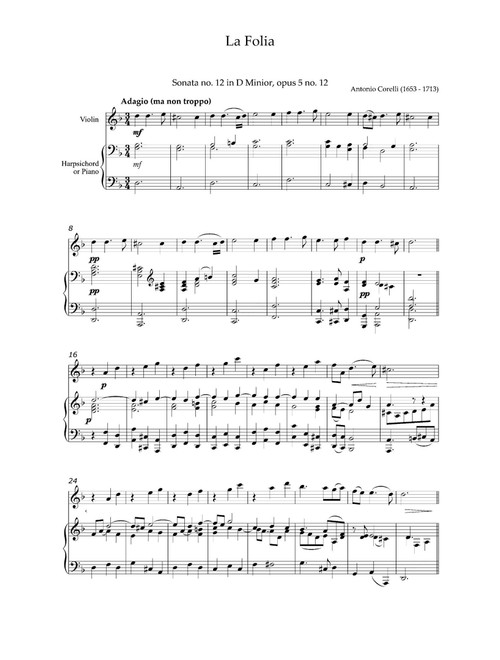 La Folia Sonata No.12 Opus 5 in D Minior - Arcangelo Corelli (Violin and Piano)