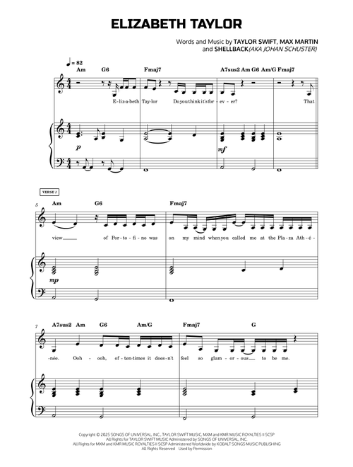 Elizabeth Taylor (Arr. Guilherme Correa) - Taylor Swift (Piano Vocal)