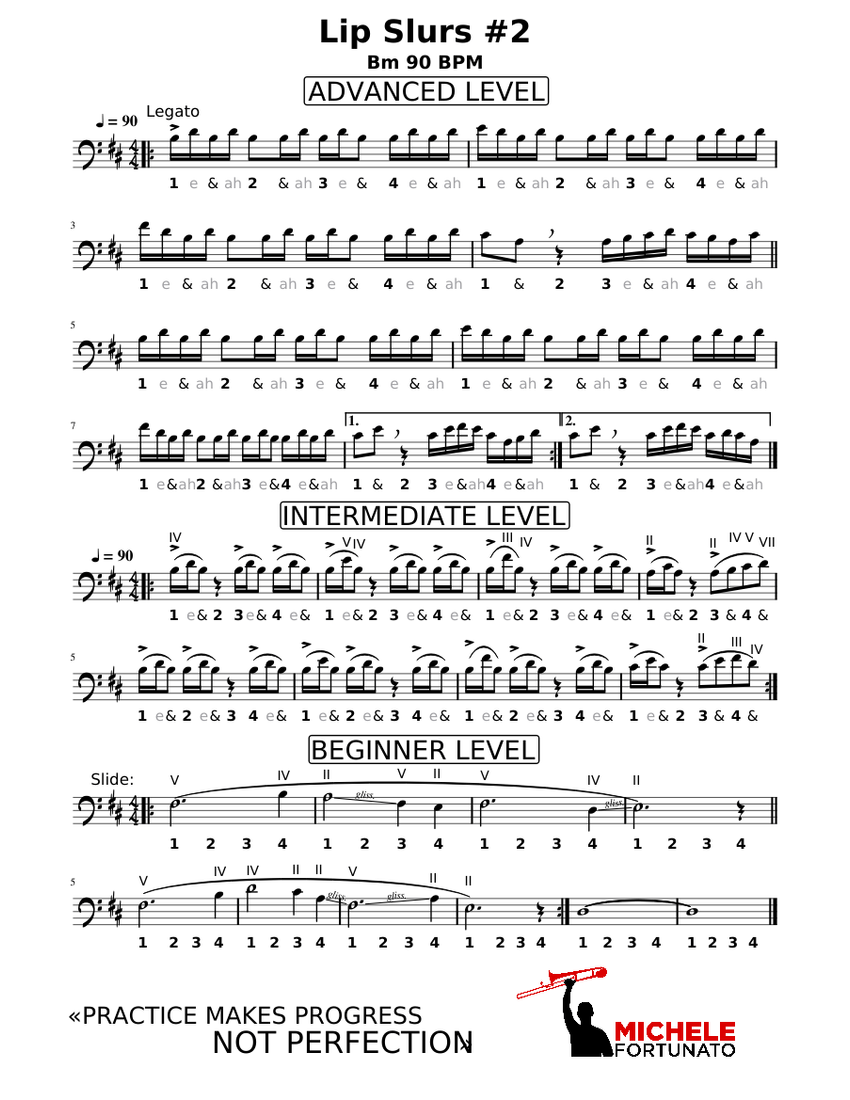 "Lip Slurs 2" Michele Fortunato Trombone Score Exercise Play Along Workout Sheet music for