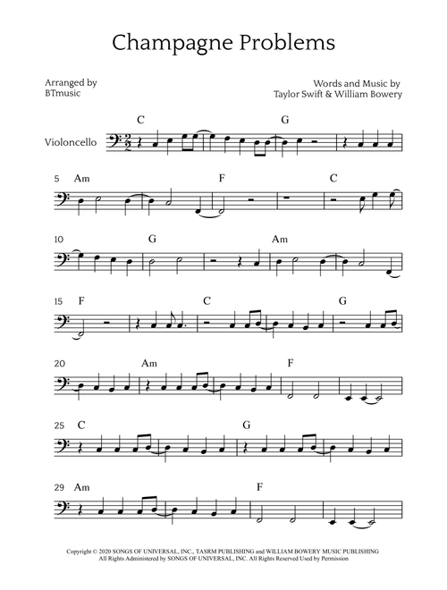 Champagne Problems (Arr. BTmusic) - Taylor Swift (Cello Solo)