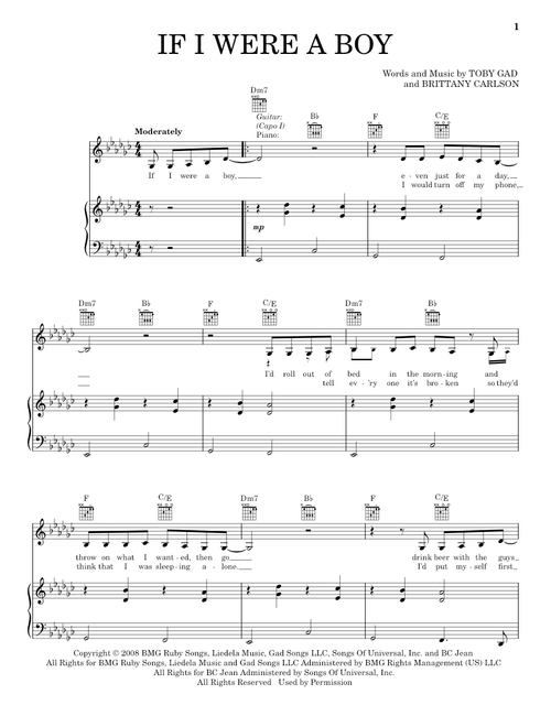 If I Were A Boy - Beyoncé, Reba (Vocal Pro + Piano-Guitar)