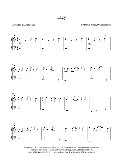 Lacy (Arr. André Nusa) - Olivia Rodrigo (Easy Piano)