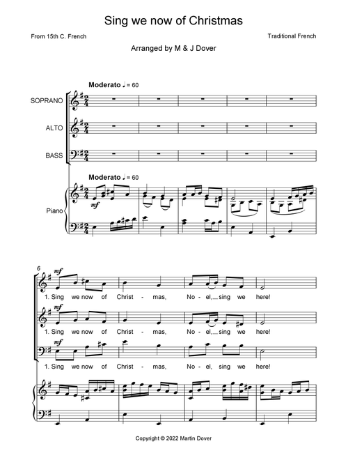 Sing we now of Christmas - Noel Nouvelet - 3 part choir - SAB - Mixed Voices (Arr. M & J Dover) - Traditional (Choral, SAB)