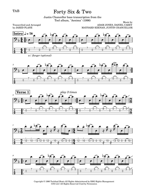 Forty Six & 2 (Arr. Jared Plane) - Tool (Bass Tab)