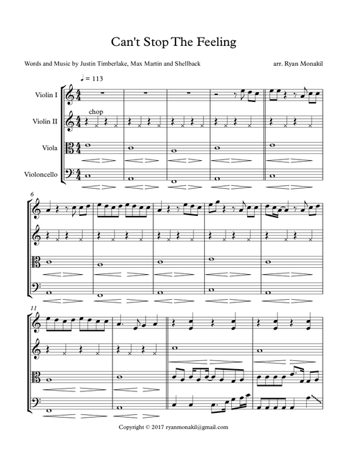Can't Stop The Feeling  from TROLLS (Arr. Ryan Hanzel Monakil) - Justin Timberlake (String Quartet)