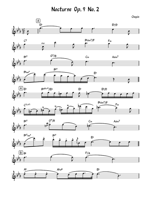 Chopin - Nocturne op. 9 no. 2 - Lead sheet with Chords