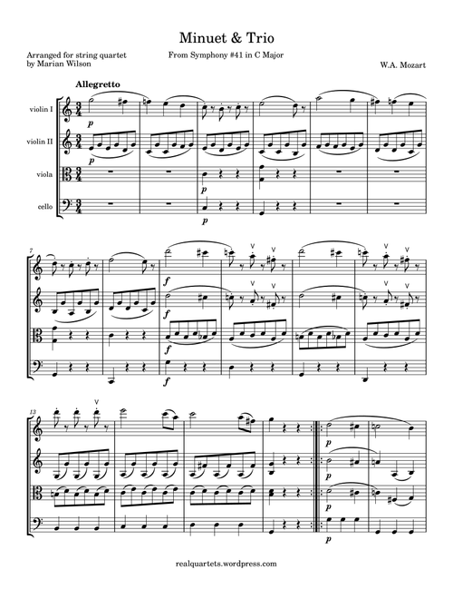 Mozart: Minuet from Symphony no. 41 (string quartet) (Arr. Marian Wilson) - Wolfgang Amadeus Mozart (String Quartet)